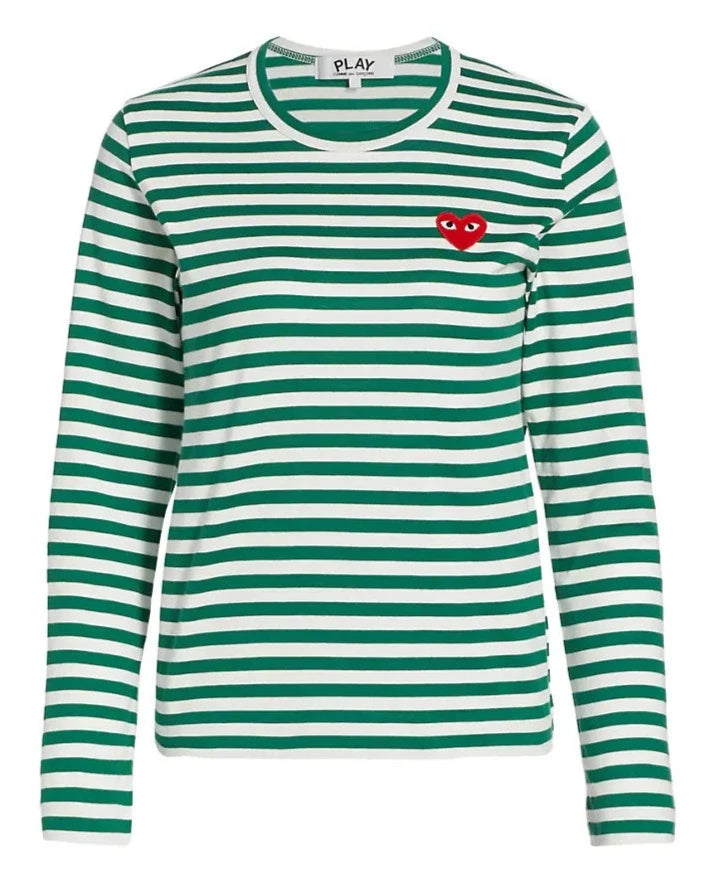 Long Sleeve Striped T-Shirt - Green/White
