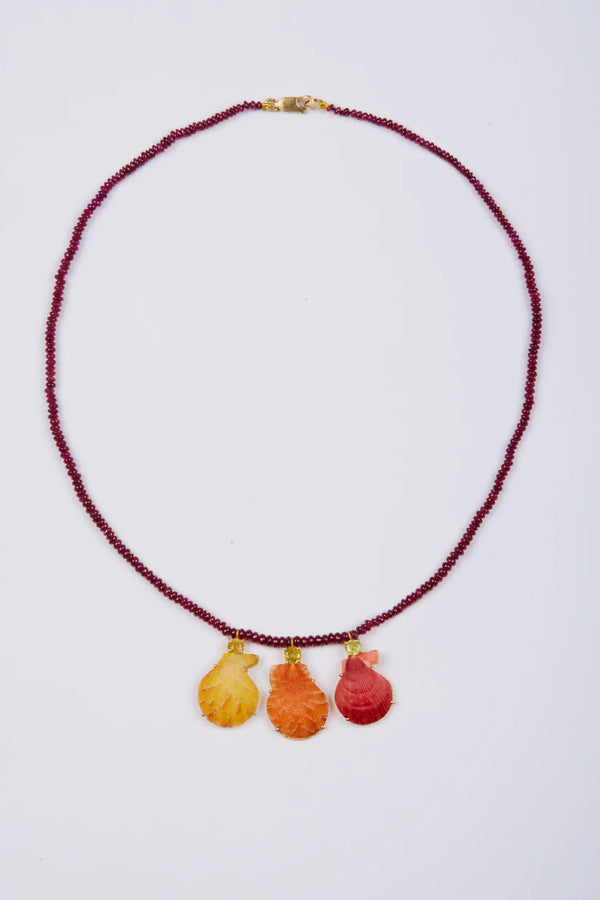 Ruby Bead Shell Necklace