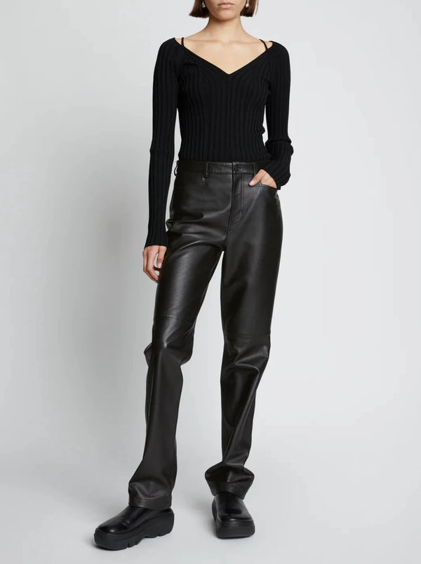 Leather Straight Pants - Black