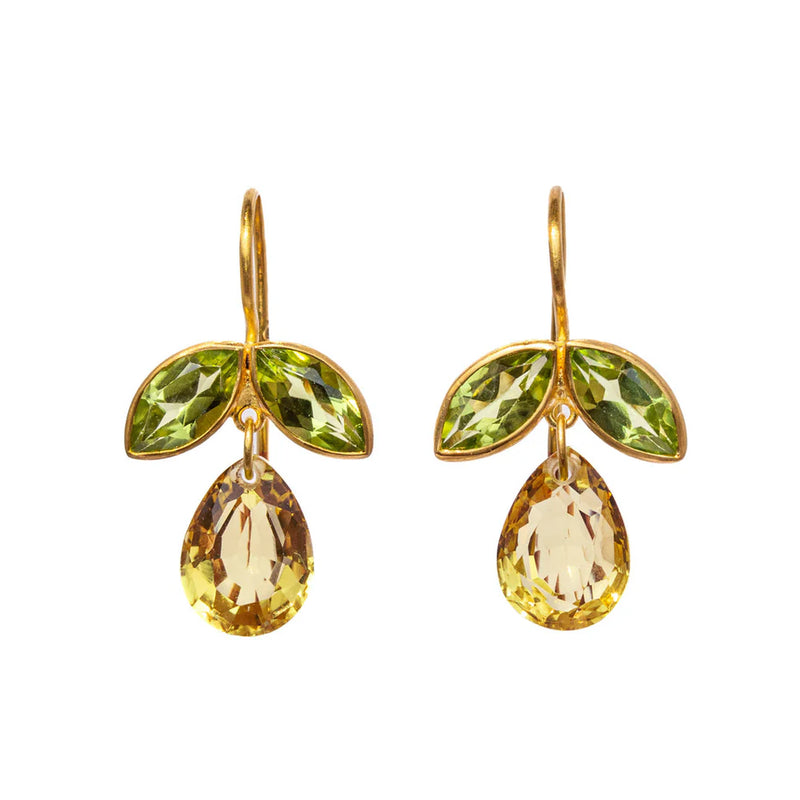 Pear Earrings - Citrine & Peridot