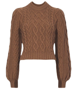 Chunky Cable Knit Sweater - Dark Camel