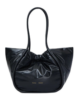 Large Puffy Nappa Ruched Tote - Black