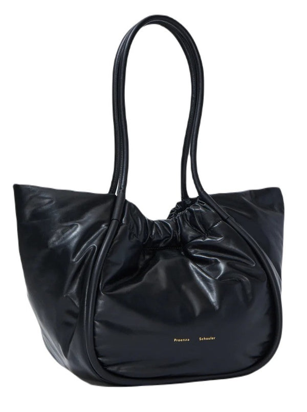 Large Puffy Nappa Ruched Tote - Black