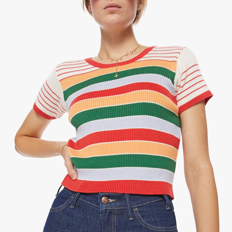 The Itty Bitty Scoop Neck Tee - Rainbow Multi Stripes