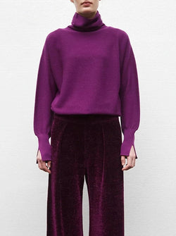 Oversize High Collar Fine Knit Top - Royal Purple