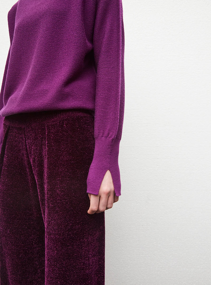 Oversize High Collar Fine Knit Top - Royal Purple