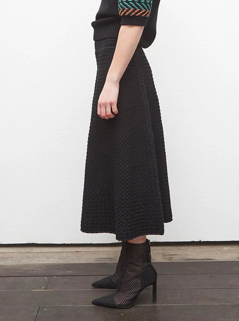 Pearl Stitch Knit Long Skirt - Navy/Black