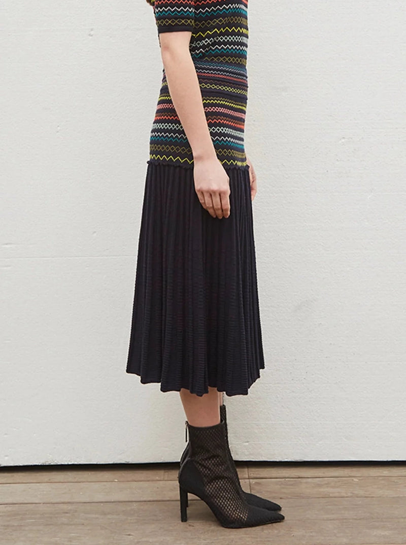 Smock Effect Jacquard Knit Skirt - Midnight Multi