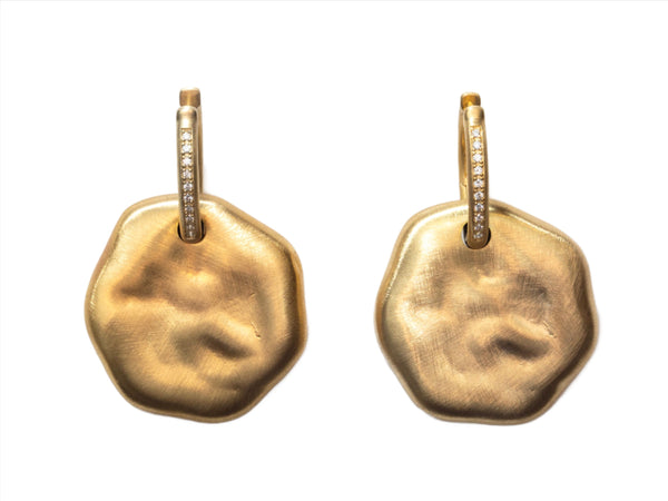 Brushed Gold and Diamond Medallion Earrings