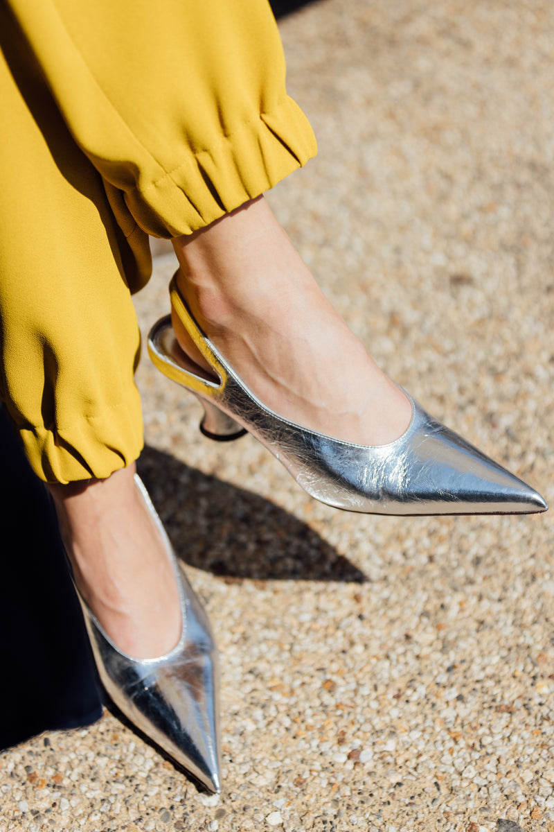 Leather Pointy Mule - Silver