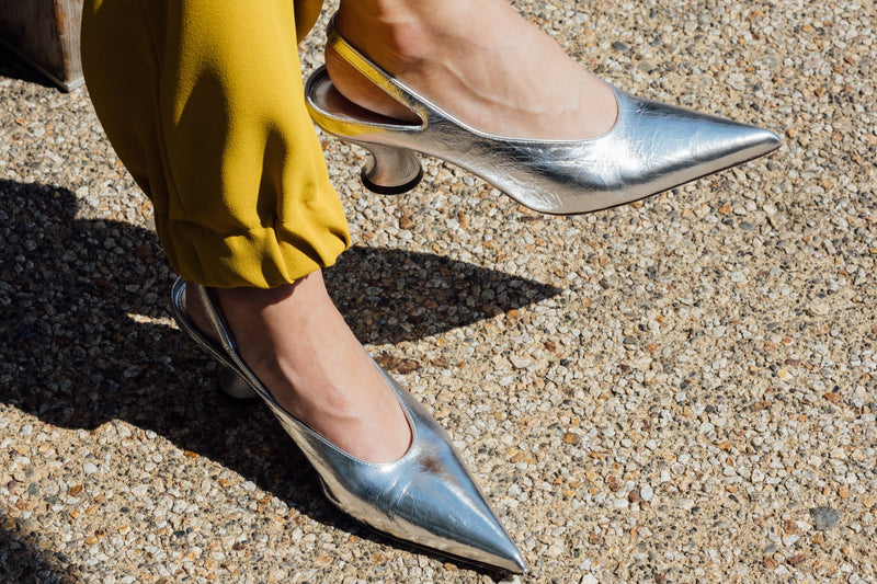 Leather Pointy Mule - Silver