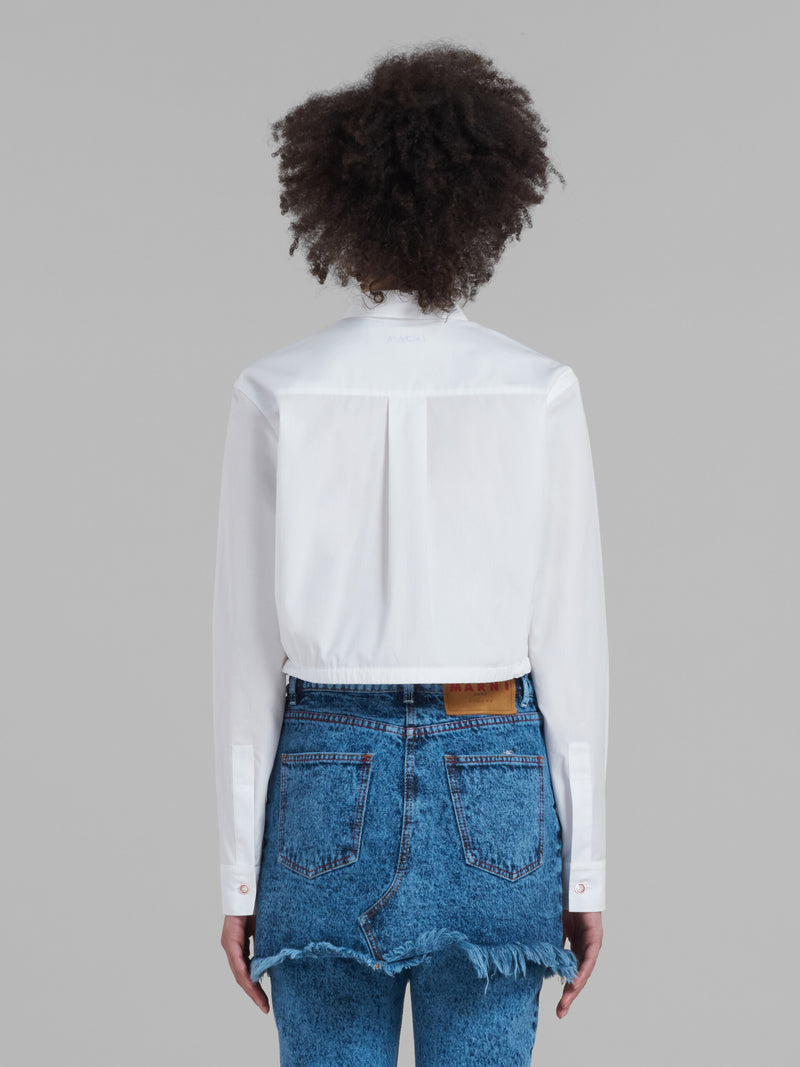 Poplin Cropped Long Sleeve Shirt - Lily White