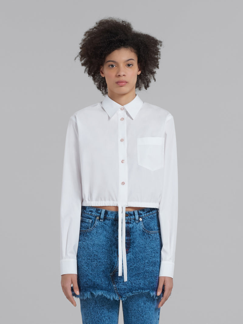 Poplin Cropped Long Sleeve Shirt - Lily White