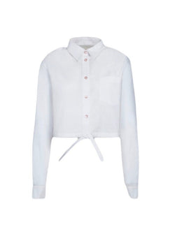 Poplin Cropped Long Sleeve Shirt - Lily White
