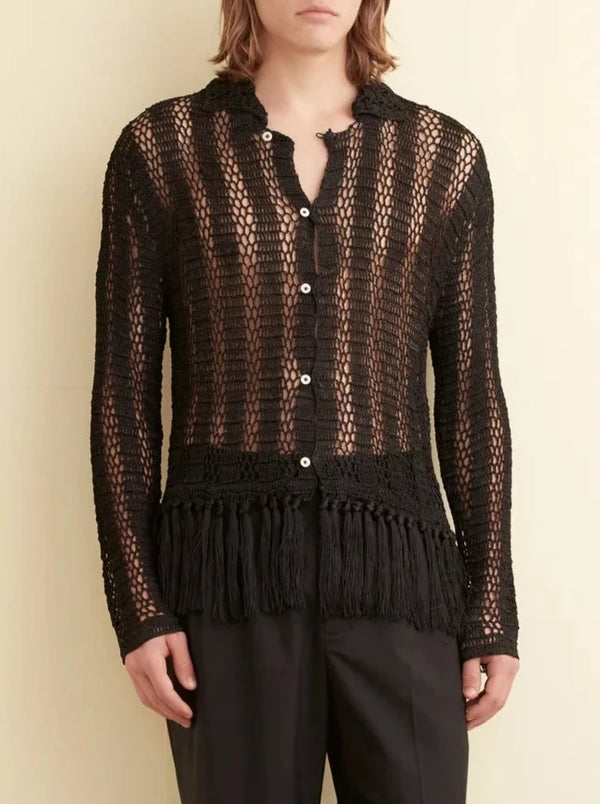 Crochet Fringe Shirt - Black