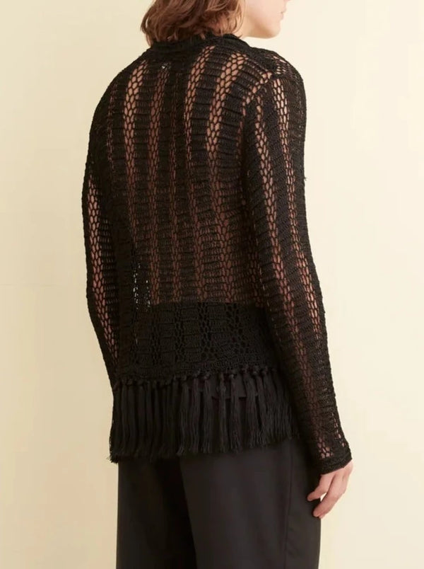 Crochet Fringe Shirt - Black