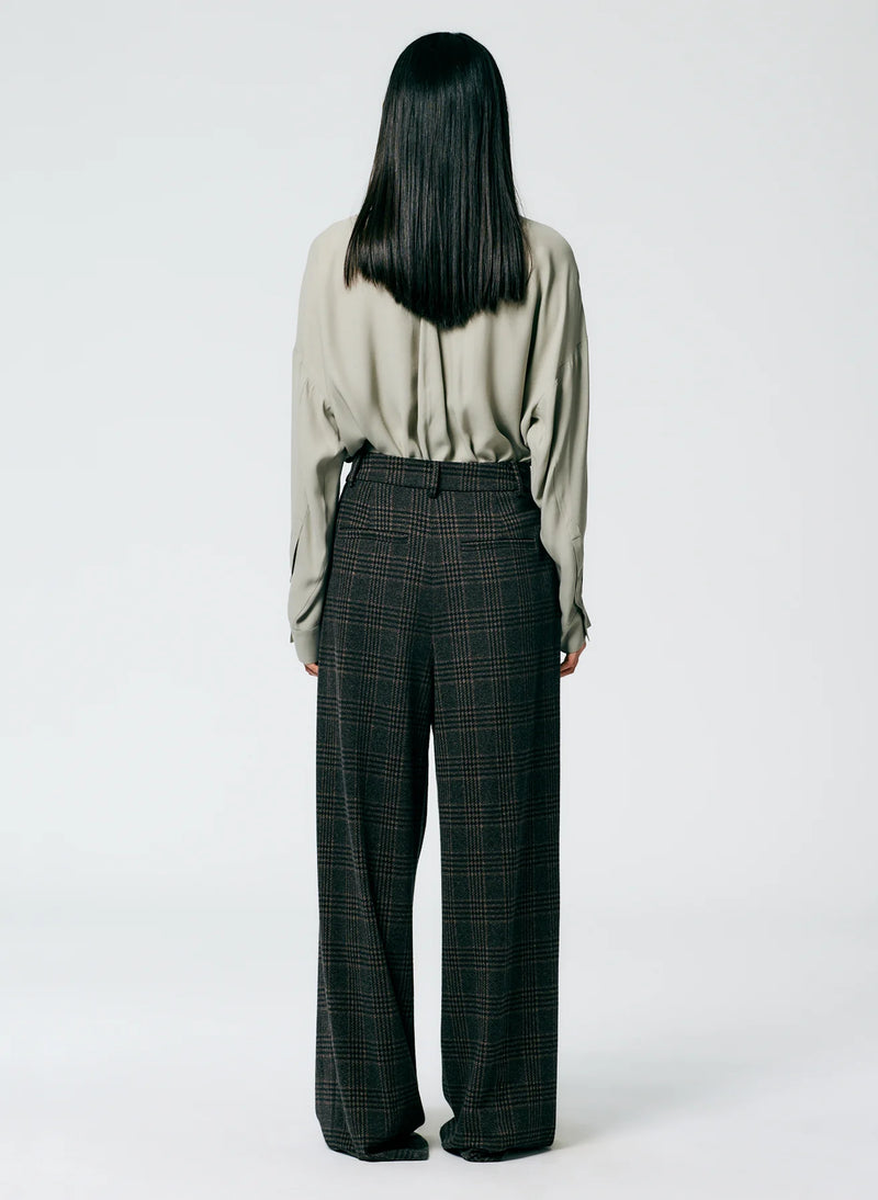 Lutz Knit Asymmetrical Pleat Stella Pant - Brown/Black Multi