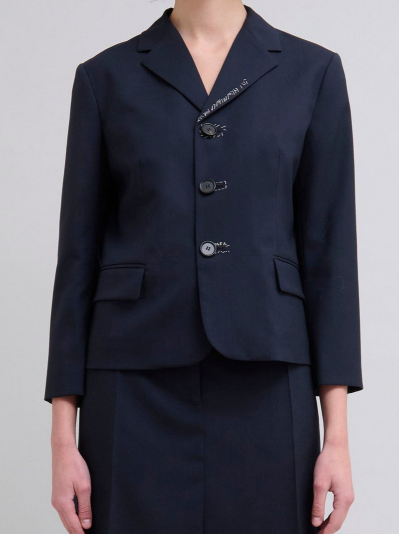 Hand-Stitched Wool Cropped Jacket - Blublack