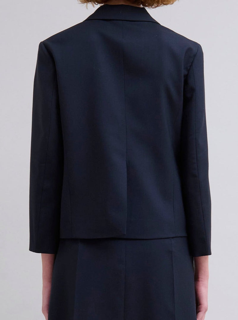 Hand-Stitched Wool Cropped Jacket - Blublack