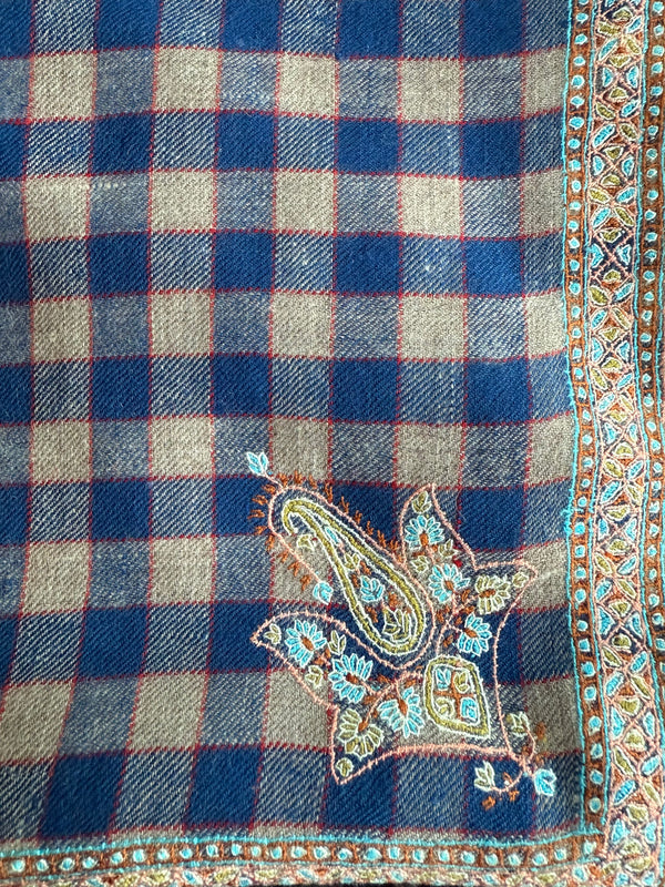Border Embroidery - Beige/Royal Check