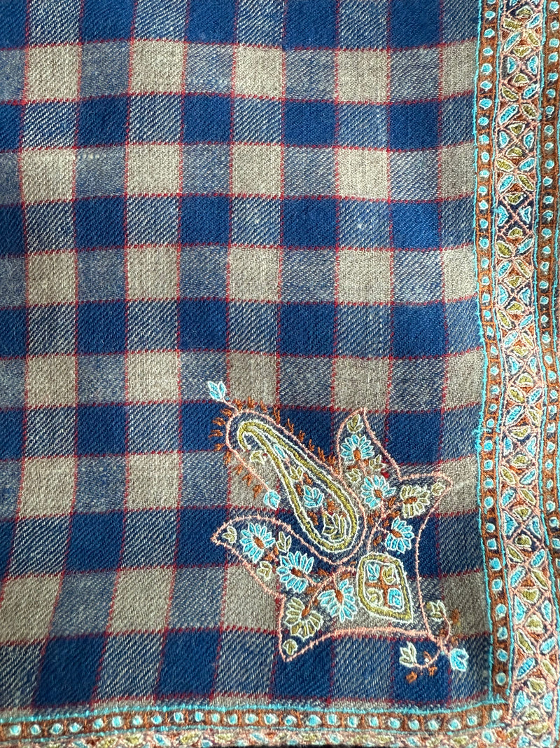 Border Embroidery - Beige/Royal Check