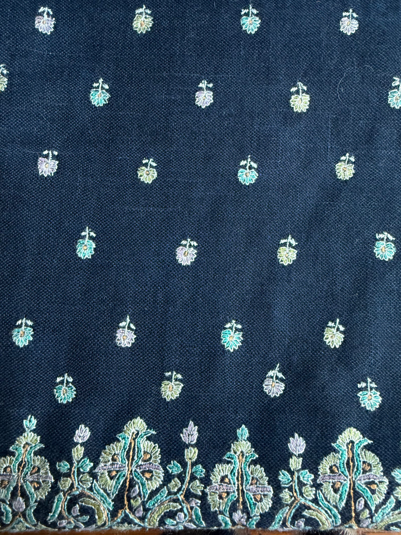 Large Embroidered Scarf - Navy