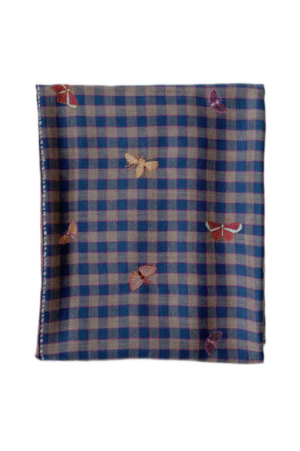 Butterfly Embroidered Scarf - Slate/Beige