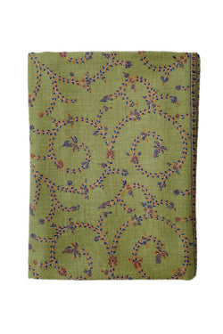 Cashmere Embroidered Shawl - Pistachio Green/Multi