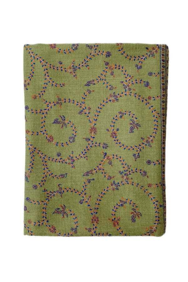 Cashmere Embroidered Shawl - Pistachio Green/Multi