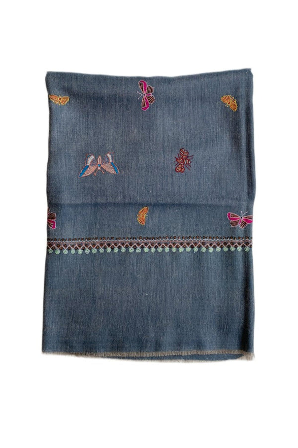 Butterfly Embroidered Scarf - Denim Blue