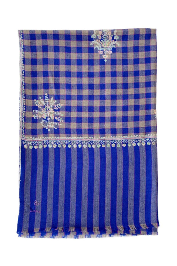Paisley Embroidered Scarf - Royal/Beige Check
