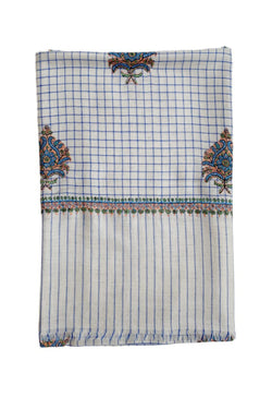 Paisley Embroidered Scarf - Ivory/Blue Check