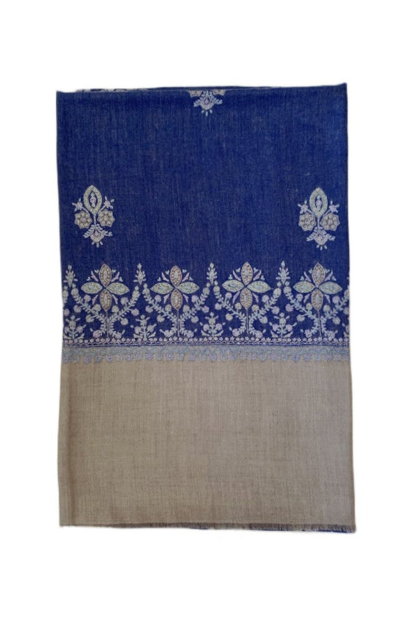 Large Embroidered Shawl - Blue/Beige