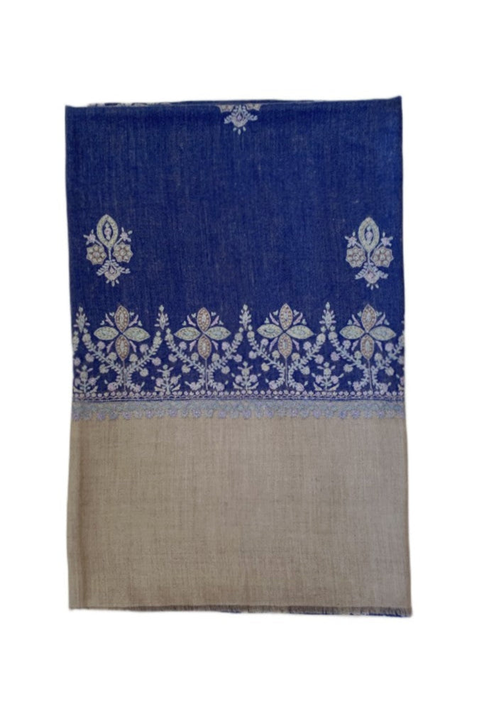 Large Embroidered Shawl - Blue/Beige