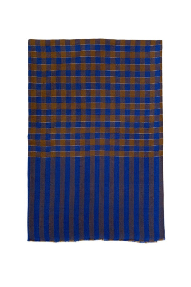 Non-Embroidered Scarf - Blue/Tan Check
