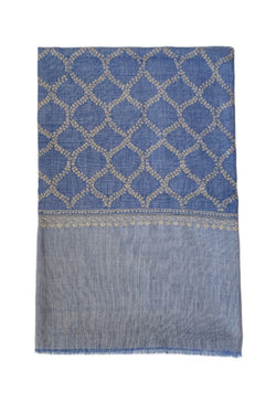 Large Embroidered Shawl - Light Blue