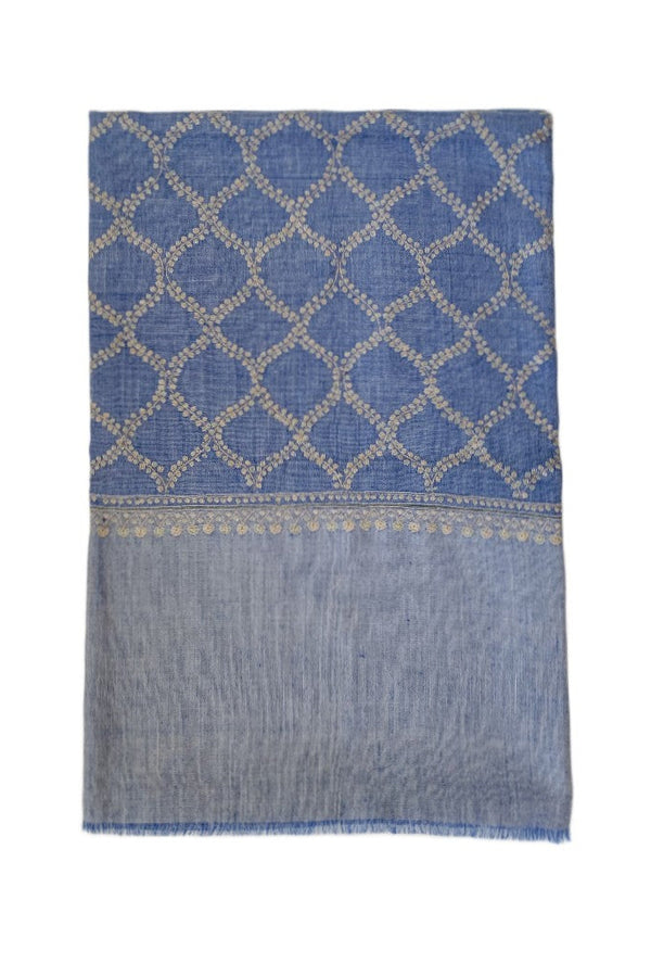 Large Embroidered Shawl - Light Blue