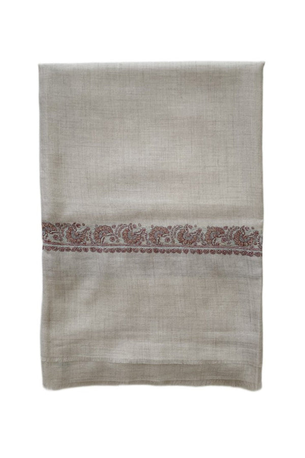 Cashmere Embroidered Shawl - Cream