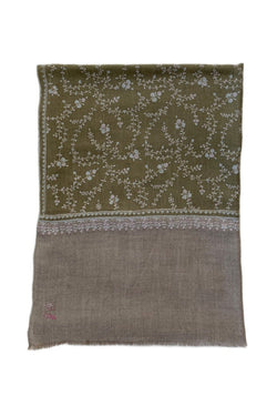 Large Embroidered Shawl - Khaki/Beige