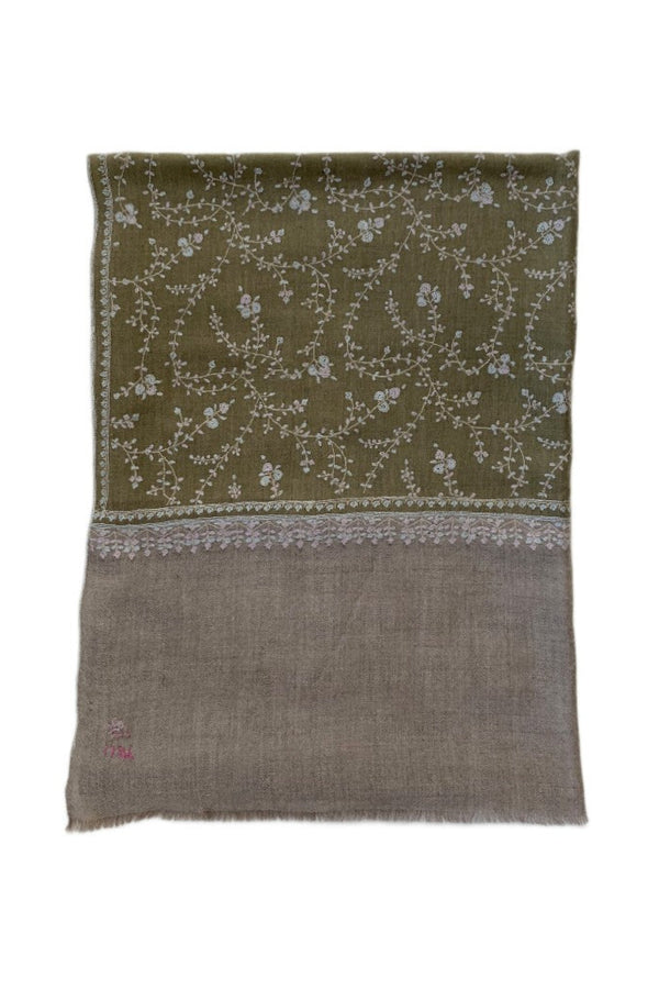 Large Embroidered Shawl - Khaki/Beige
