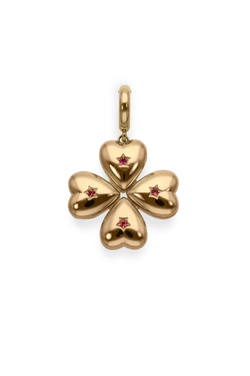 Polished Gold Small Clover Pendant - Pink Tourmaline