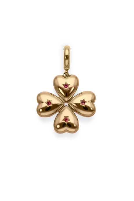 Polished Gold Small Clover Pendant - Pink Tourmaline