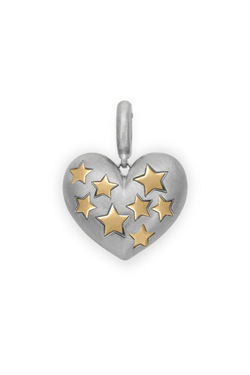 "Paulette" Baby Heart with Stars Pendant - White Gold