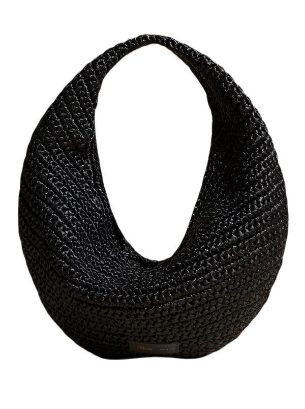 Olivia Hobo Bag Medium- Black Raffia