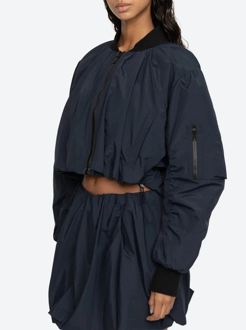 Evelyn Windbreaker Bomber Jacket - Navy