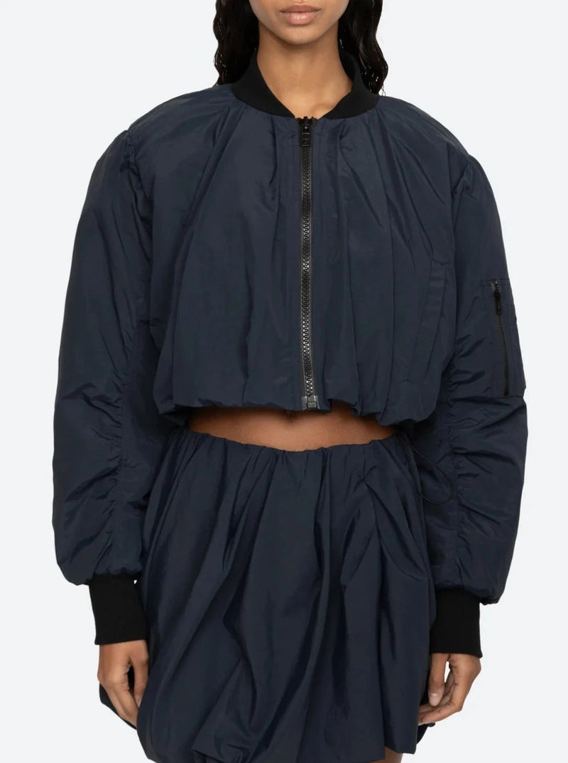 Evelyn Windbreaker Bomber Jacket - Navy