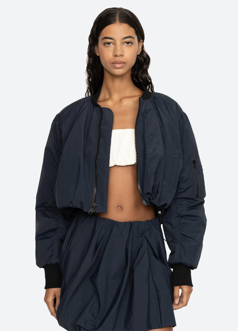 Evelyn Windbreaker Bomber Jacket - Navy