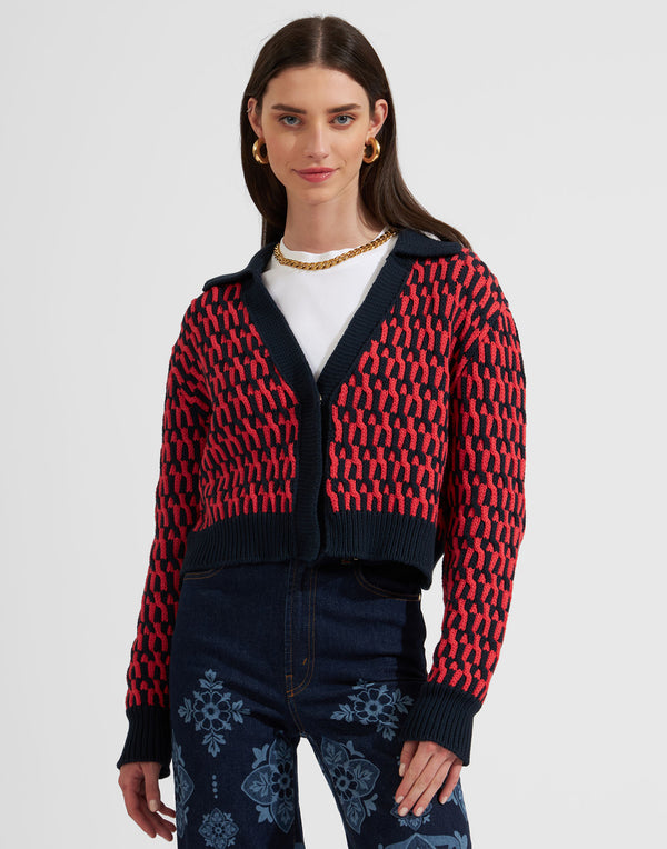 Winset Cardigan - Navy Cable Chain
