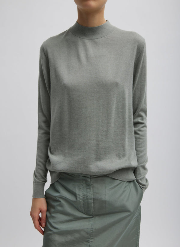 Cashmere Silk Blend Mock Neck Easy Sweater - Pumice