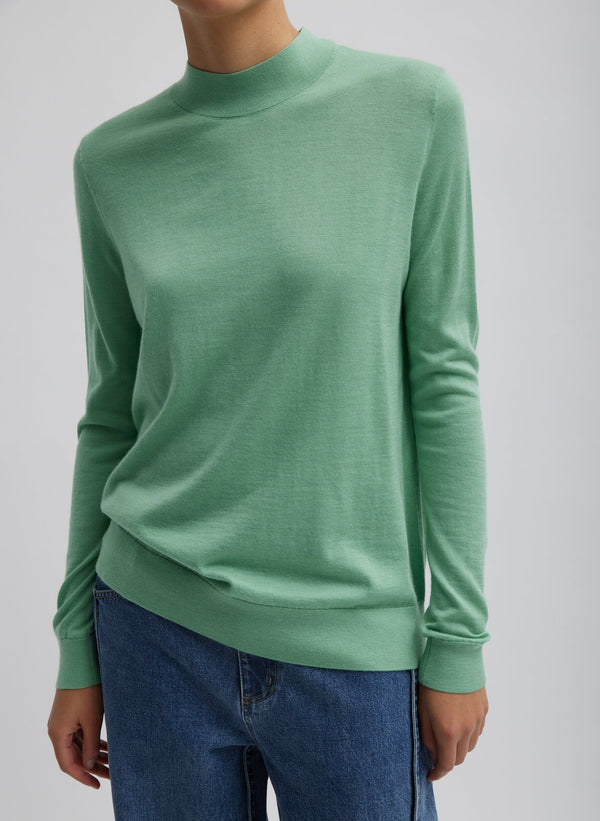 Cashmere Silk Blend Mock Neck Easy Sweater - Green Tea